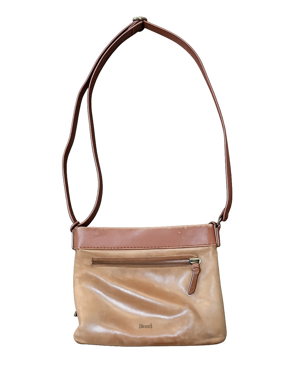 The Sak Leather Crossbody Bag Brown Embossed Floral Pocket Adjustable Strap Boho